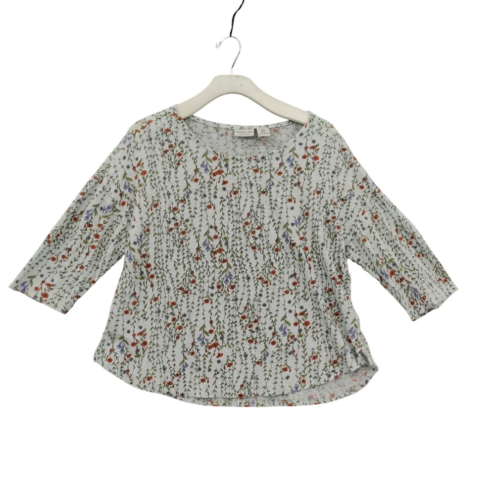 Rachel Zoe Womens Cottagecore 100% Linen Earthy Floral Top 1X Green 3/4 Sleeve
